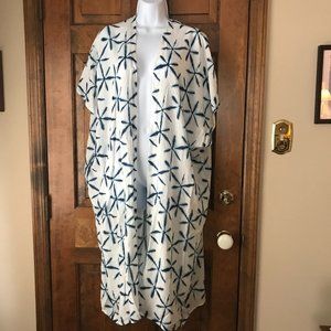 LOFT White w/Indigo Blue Stars Open Kimono X-Small/Small